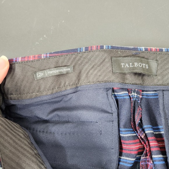 Talbots Hampshire Ankle Pants Black Red Blue Check Plaid Wool Blend 12 Petite - Picture 7 of 9